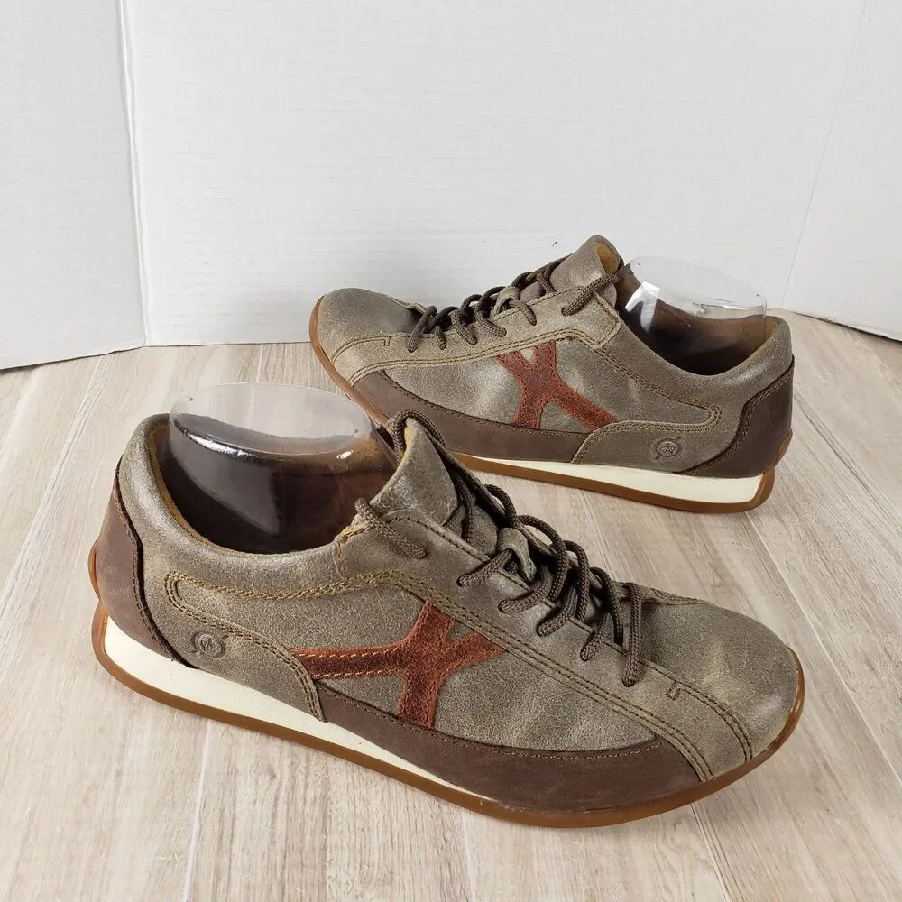 Born Voodoo Too Taupe Brown Combo Men's Leather Sneakers Size 8M